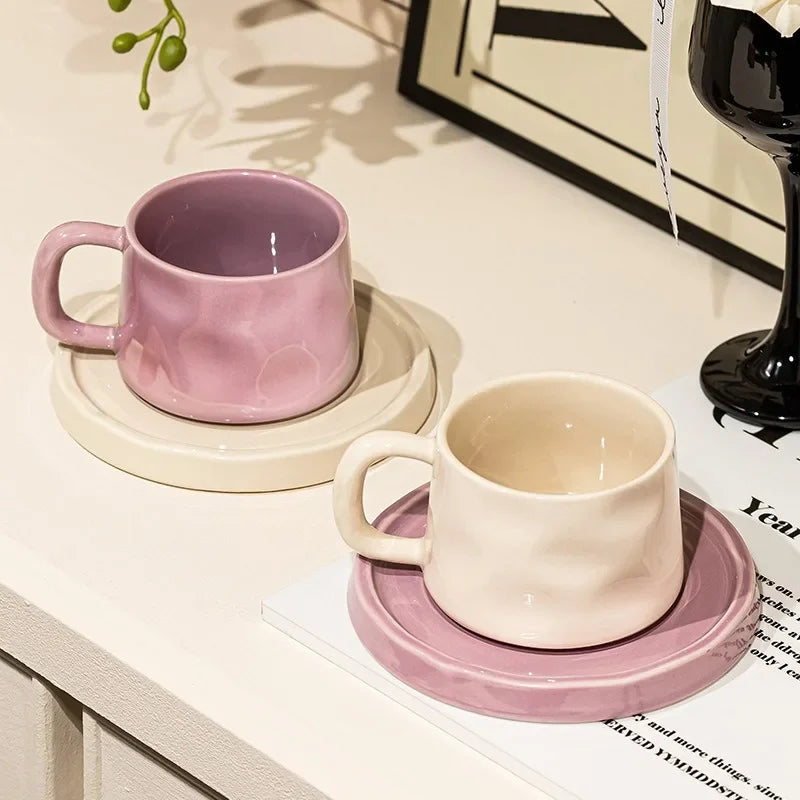 Tazas de café y platillos de cerámica, taza de té exquisita creativa para la tarde, taza de leche para el desayuno, regalo para niñas, tazas de agua