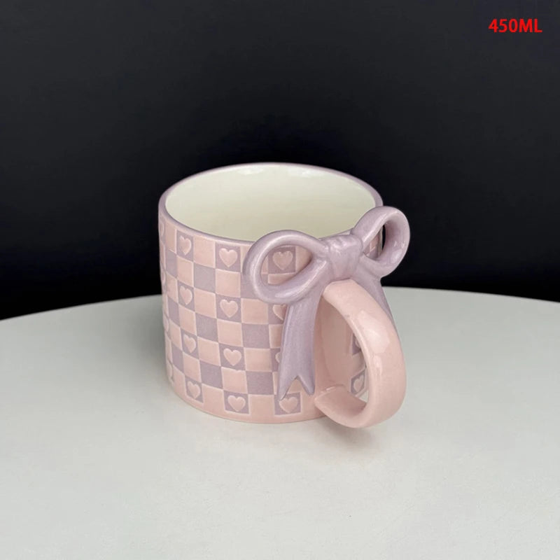 Taza de cerámica con mango de lazo creativo, taza de café con patrón de tablero de ajedrez para decoración del hogar