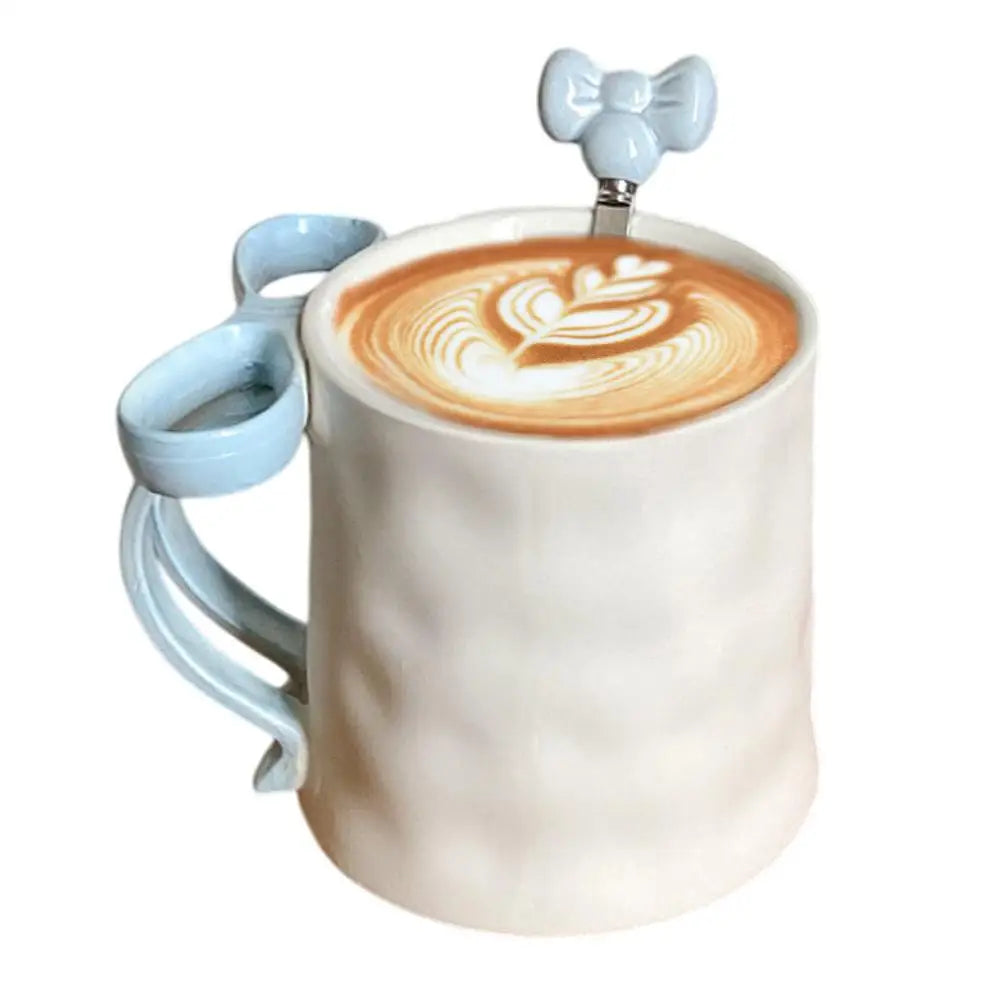 Taza con lazo, taza con mango de lazo y cuchara de café, Taza de cerámica, taza con cinta encantadora, taza de café bonita para amigos, colegas familiares