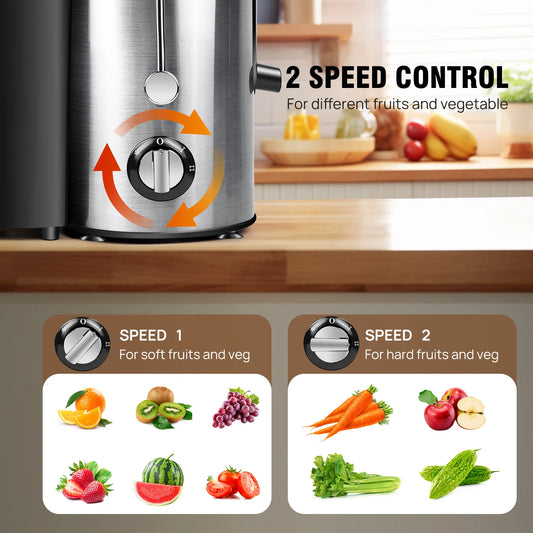 DayPlus Exprimidor, exprimidor centrífuga 900w de frutas y verduras enteras, exprimidor de 2 velocidades de 65 mm de ancho, 500ml
