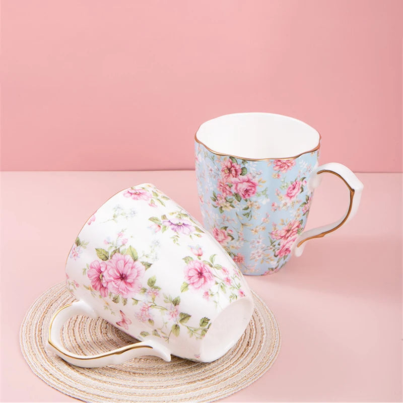 Taza de cerámica para café, leche, bebida Floral, agua, regalo de negocios, hueso creativo, China, taza elegante para el hogar, taza de desayuno para beber