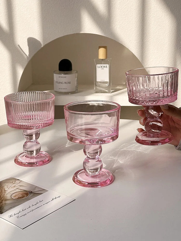 Vasos de polvo de chica medieval rosa, copas de whisky, copas vintage, copas de postre, vaso para beber jugo, cócteles
