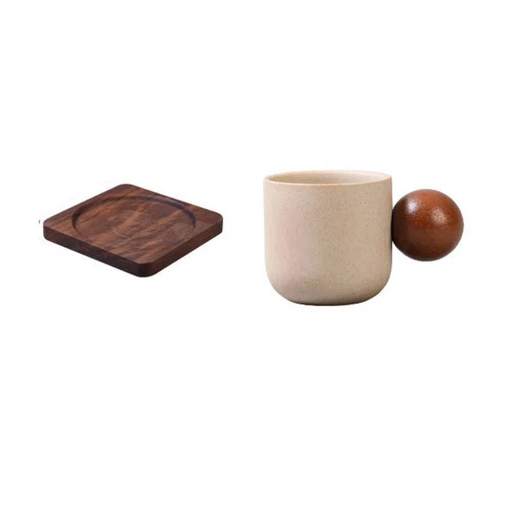Wine Mug Ceramic Coffee Cup Wooden Handmade Teacup Bowl Thicked Heat-resistant Tea Drinking Cup Girl