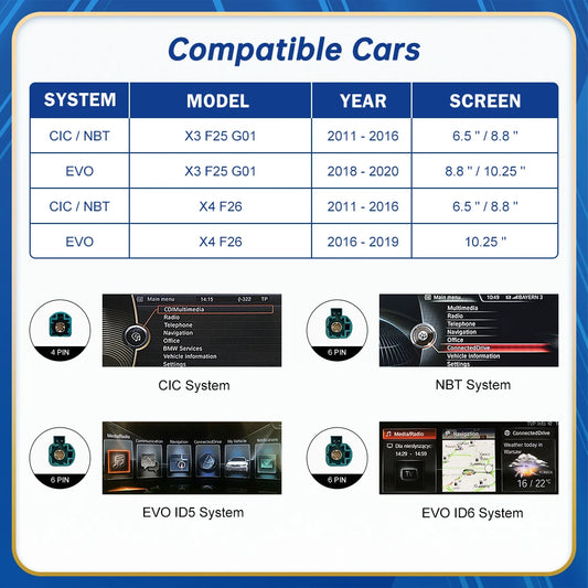 Android inalámbrico para coche BMW X3 X4 Series F25 F26 F01 CIC NBT EVO 2011-2020 interfaz Carplay enlace de espejo Air Play