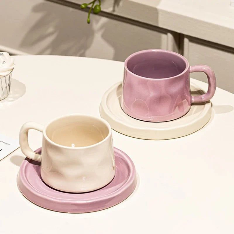 Tazas de café y platillos de cerámica, taza de té exquisita creativa para la tarde, taza de leche para el desayuno, regalo para niñas, tazas de agua
