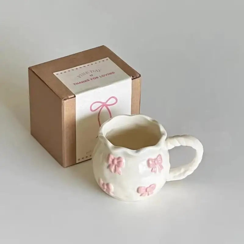 Taza de café con lazo de mano para chica femenina estilo Ins, taza de cerámica para té de la tarde, bonita taza