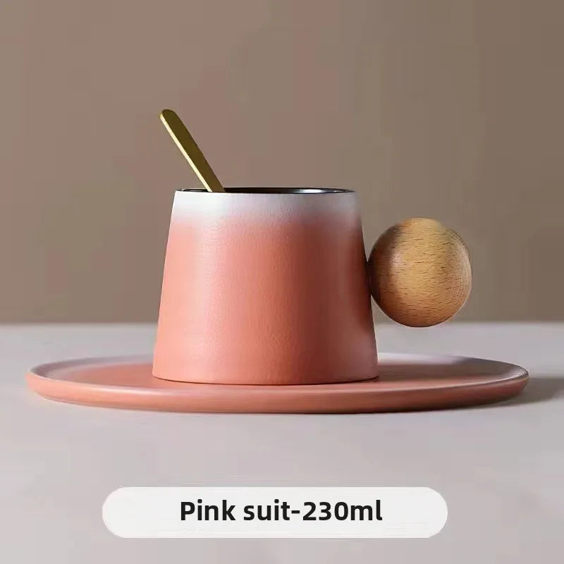 Juego de taza de café y platillo de cerámica de diseño creativo, taza personal delicada y de alta gama, taza de té de la tarde con un estilo retro