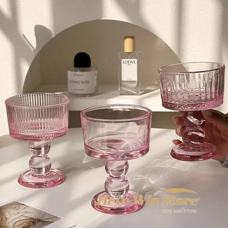 Vasos de polvo de chica medieval rosa, copas de whisky, copas vintage, copas de postre, vaso para beber jugo, cócteles