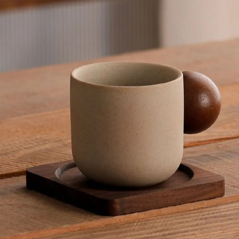 Wine Mug Ceramic Coffee Cup Wooden Handmade Teacup Bowl Thicked Heat-resistant Tea Drinking Cup Girl