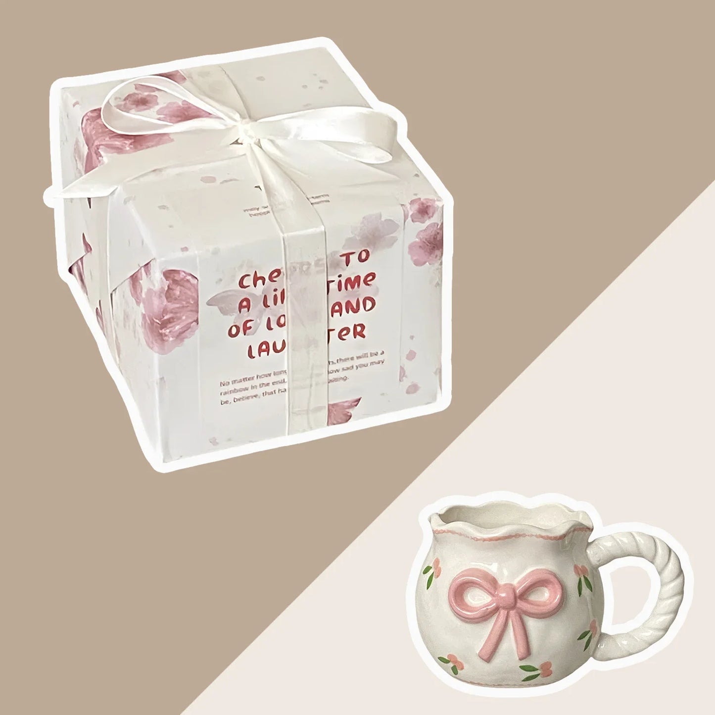 Taza de café de cerámica con lazo rosa Irregular, taza en relieve hecha a mano, taza de café para el hogar, taza de leche para desayuno, regalo de cumpleaños, nuevo