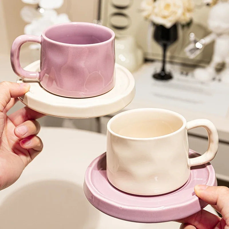 Tazas de café y platillos de cerámica, taza de té exquisita creativa para la tarde, taza de leche para el desayuno, regalo para niñas, tazas de agua