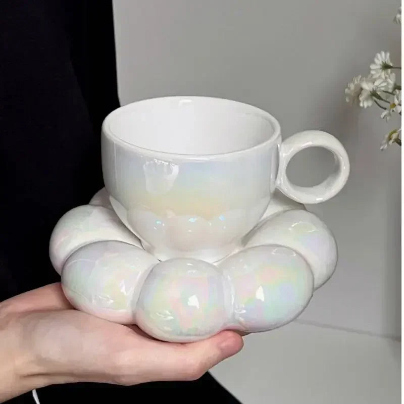 Juego de tazas de café de cerámica con platillo, taza creativa en forma de nube, leche, té de la tarde, tazas de agua, artículos para beber, decoración de mesa de cocina