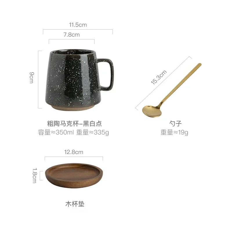 Taza de cerámica creativa Retro, posavasos de madera, taza de café de oficina, taza de bebida, taza de leche, taza de pareja para el hogar, tazas de agua, tazas de té