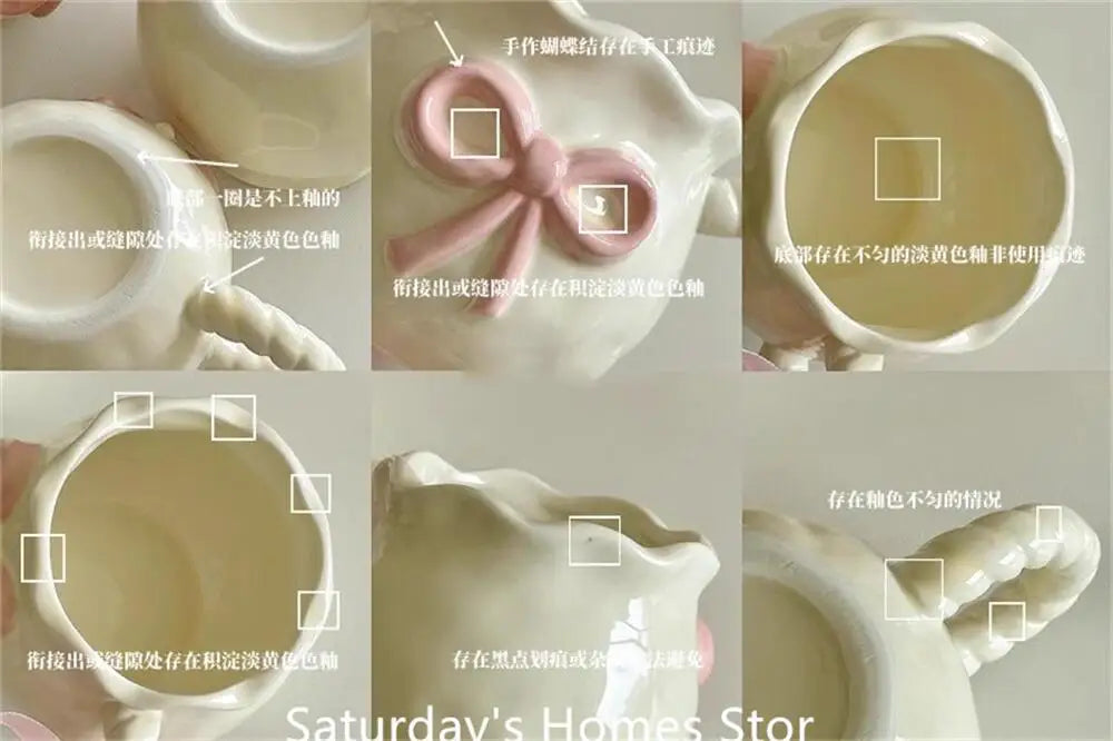 Taza de cerámica con lazo en relieve rosa, tazas para café, leche, bebidas, taza con asa de cerámica con caja, regalo para niñas