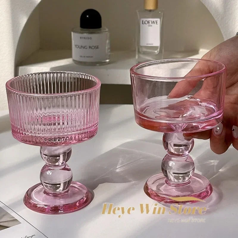 Vasos de polvo de chica medieval rosa, copas de whisky, copas vintage, copas de postre, vaso para beber jugo, cócteles