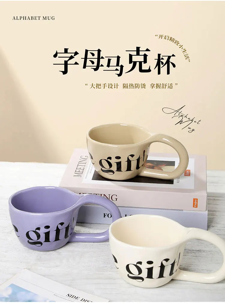 EpeiusHome Taza de cerámica con letras creativas, taza de café informal de escritorio, taza de té de la tarde