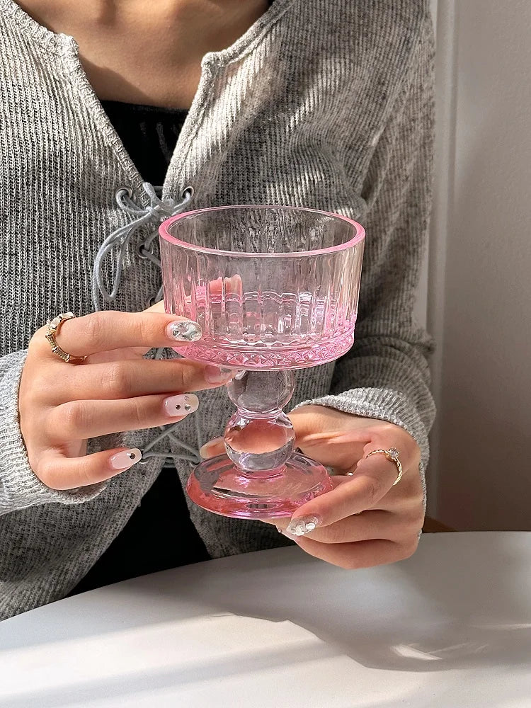 Vasos de polvo de chica medieval rosa, copas de whisky, copas vintage, copas de postre, vaso para beber jugo, cócteles
