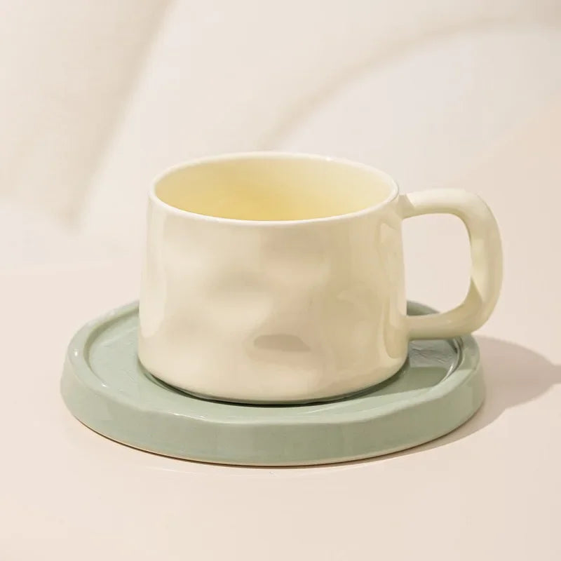 Tazas de café y platillos de cerámica, taza de té exquisita creativa para la tarde, taza de leche para el desayuno, regalo para niñas, tazas de agua