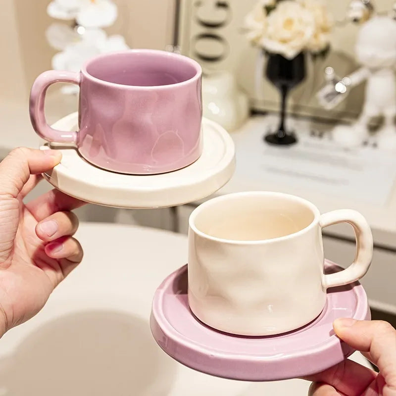 Tazas de café y platillos de cerámica, taza de té exquisita creativa para la tarde, taza de leche para el desayuno, regalo para niñas, tazas de agua