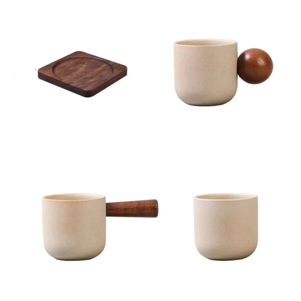Wine Mug Ceramic Coffee Cup Wooden Handmade Teacup Bowl Thicked Heat-resistant Tea Drinking Cup Girl