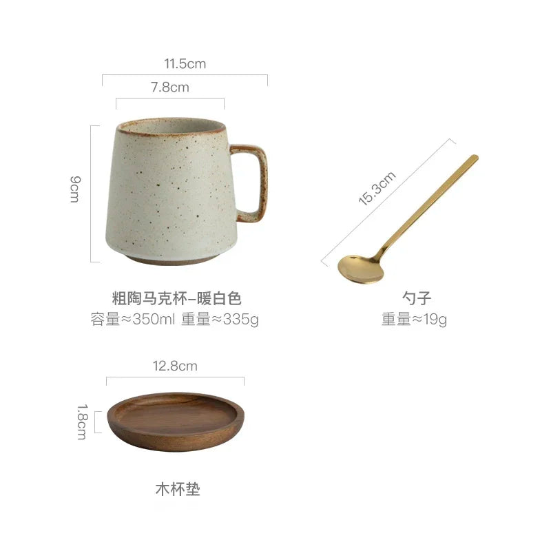 Taza de cerámica creativa Retro, posavasos de madera, taza de café de oficina, taza de bebida, taza de leche, taza de pareja para el hogar, tazas de agua, tazas de té