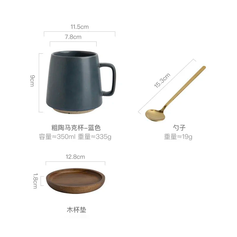 Taza de cerámica creativa Retro, posavasos de madera, taza de café de oficina, taza de bebida, taza de leche, taza de pareja para el hogar, tazas de agua, tazas de té