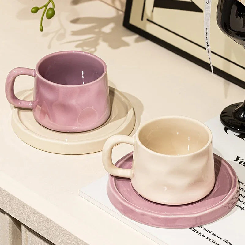 Tazas de café y platillos de cerámica, taza de té exquisita creativa para la tarde, taza de leche para el desayuno, regalo para niñas, tazas de agua