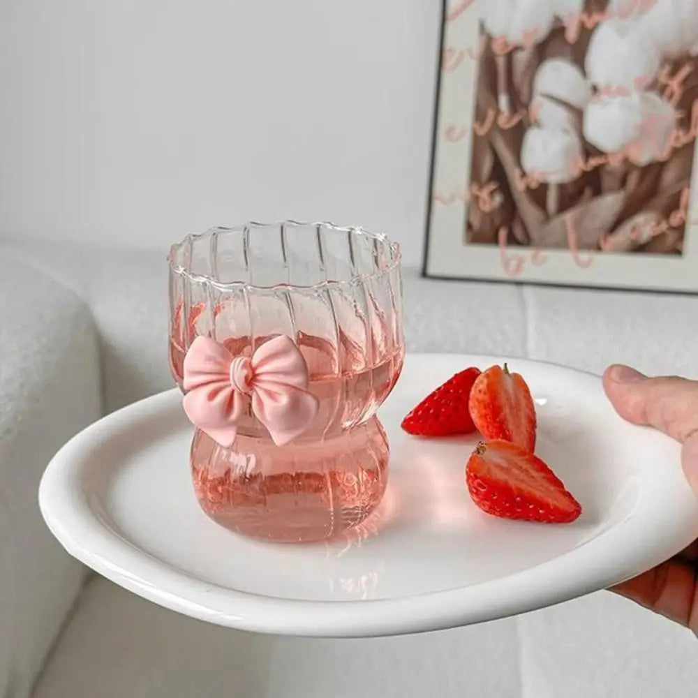 Taza de agua a rayas de gran capacidad con lazo rosa de dibujos animados, vaso con pajita de cristal transparente, regalo para niñas, nueva moda