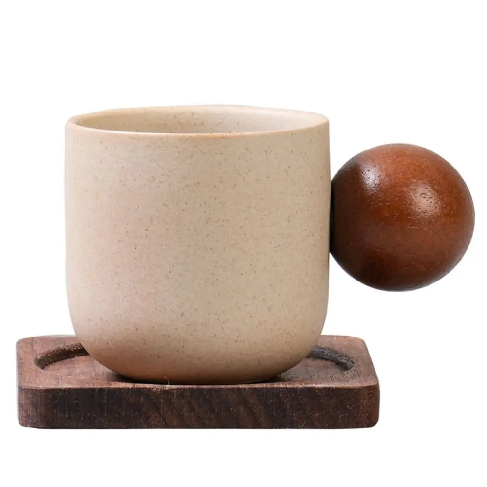 Wine Mug Ceramic Coffee Cup Wooden Handmade Teacup Bowl Thicked Heat-resistant Tea Drinking Cup Girl