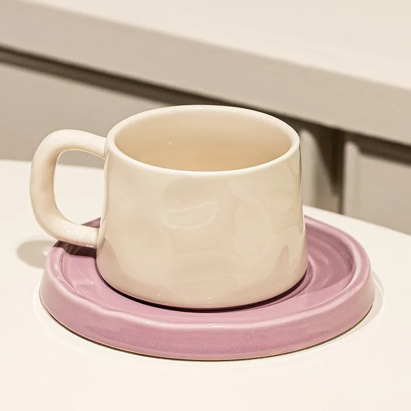 Tazas de café y platillos de cerámica, taza de té exquisita creativa para la tarde, taza de leche para el desayuno, regalo para niñas, tazas de agua