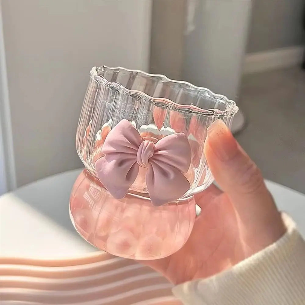 Taza de agua a rayas de gran capacidad con lazo rosa de dibujos animados, vaso con pajita de cristal transparente, regalo para niñas, nueva moda