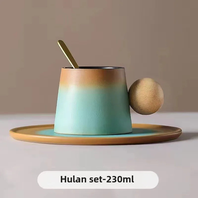 Juego de taza de café y platillo de cerámica de diseño creativo, taza personal delicada y de alta gama, taza de té de la tarde con un estilo retro