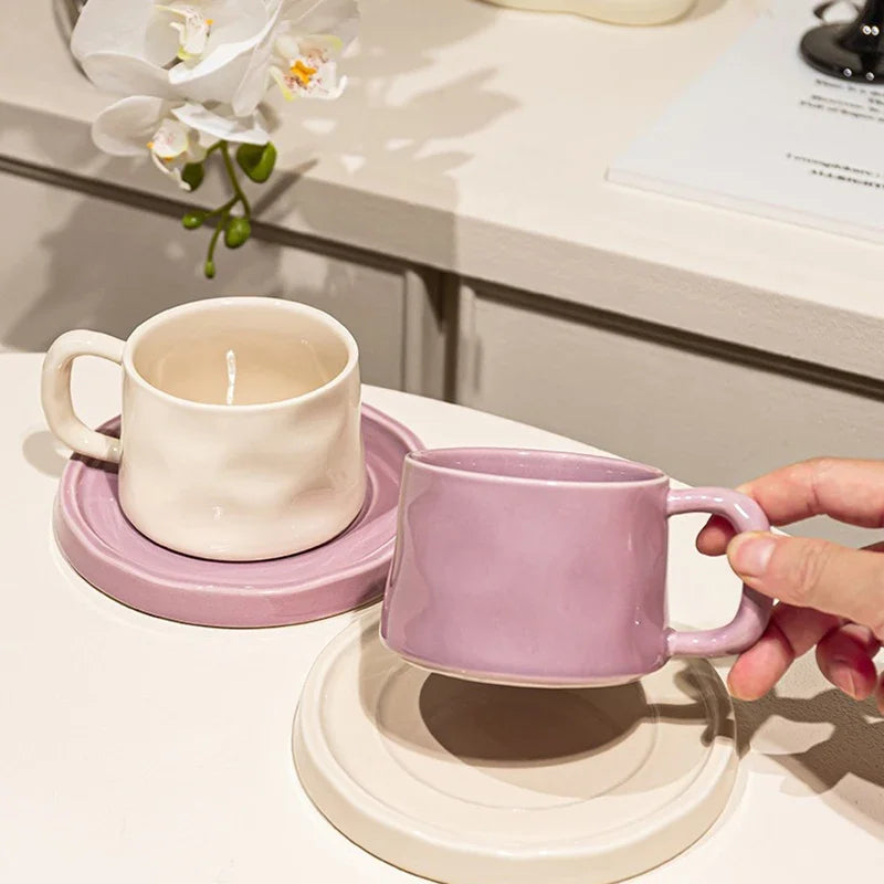 Tazas de café y platillos de cerámica, taza de té exquisita creativa para la tarde, taza de leche para el desayuno, regalo para niñas, tazas de agua