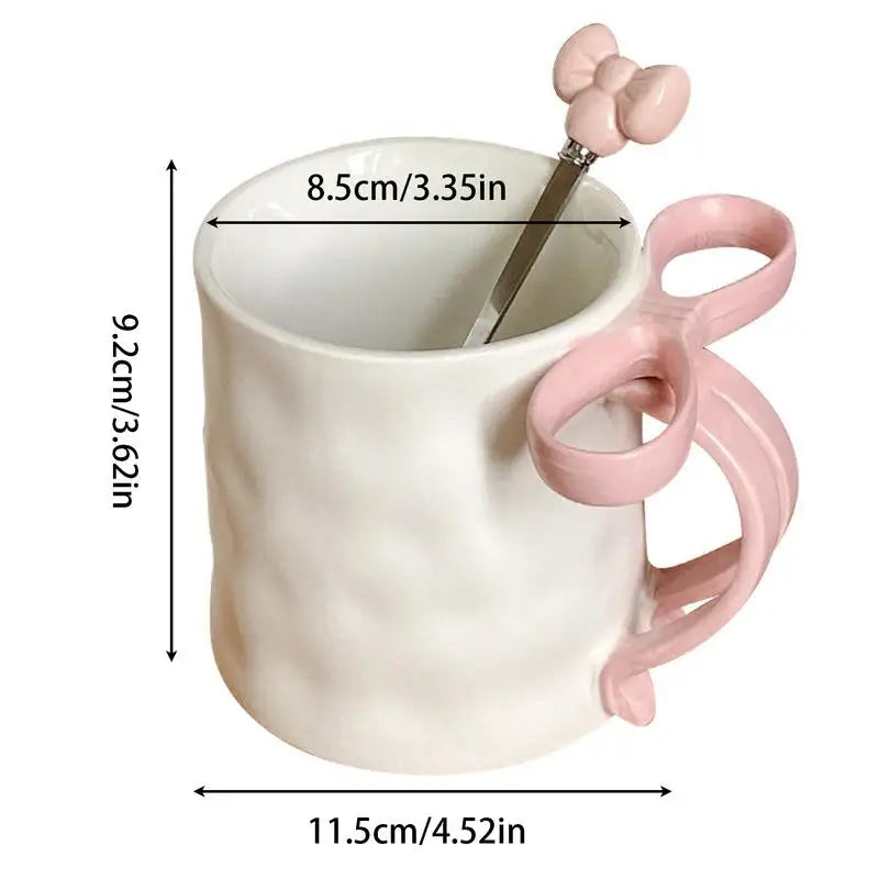 Taza con lazo, taza con mango de lazo y cuchara de café, Taza de cerámica, taza con cinta encantadora, taza de café bonita para amigos, colegas familiares