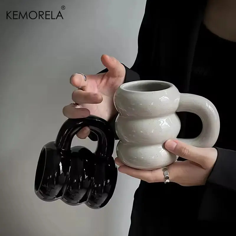 Nueva Taza de cerámica minimalista francesa, taza de té de la leche creativa de gran capacidad, diseño de nicho, bonita taza de café con asa