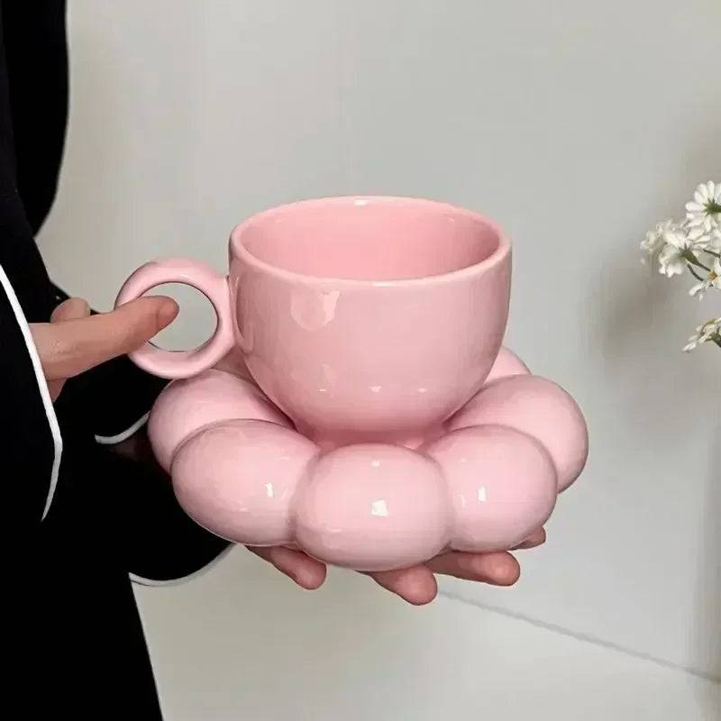 Juego de tazas de café de cerámica con platillo, taza creativa en forma de nube, leche, té de la tarde, tazas de agua, artículos para beber, decoración de mesa de cocina