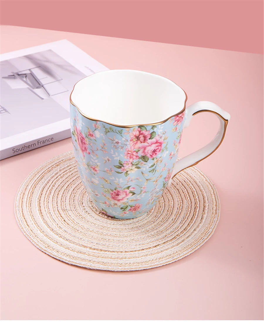 Taza de cerámica para café, leche, bebida Floral, agua, regalo de negocios, hueso creativo, China, taza elegante para el hogar, taza de desayuno para beber