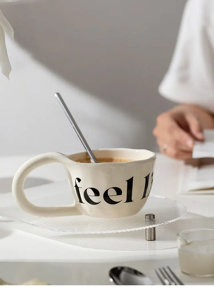 EpeiusHome Taza de cerámica con letras creativas, taza de café informal de escritorio, taza de té de la tarde
