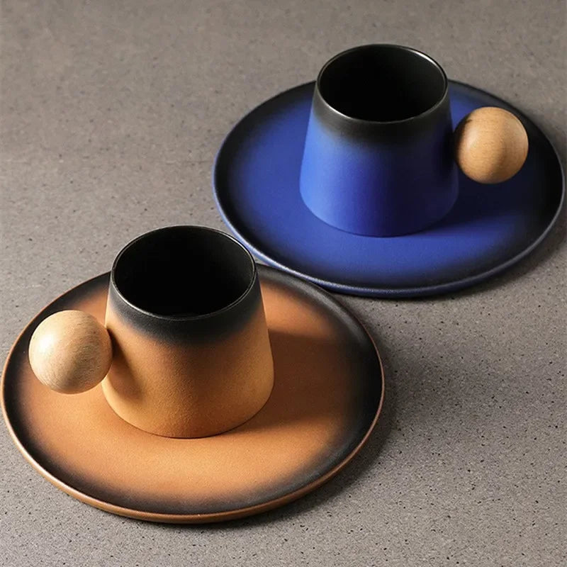 Juego de taza de café y platillo de cerámica de diseño creativo, taza personal delicada y de alta gama, taza de té de la tarde con un estilo retro