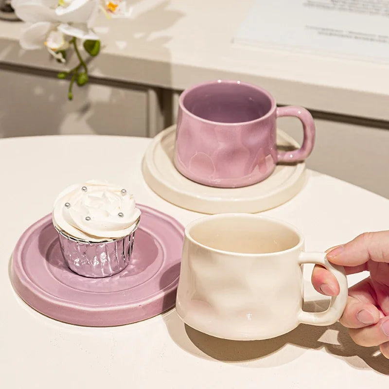 Tazas de café y platillos de cerámica, taza de té exquisita creativa para la tarde, taza de leche para el desayuno, regalo para niñas, tazas de agua
