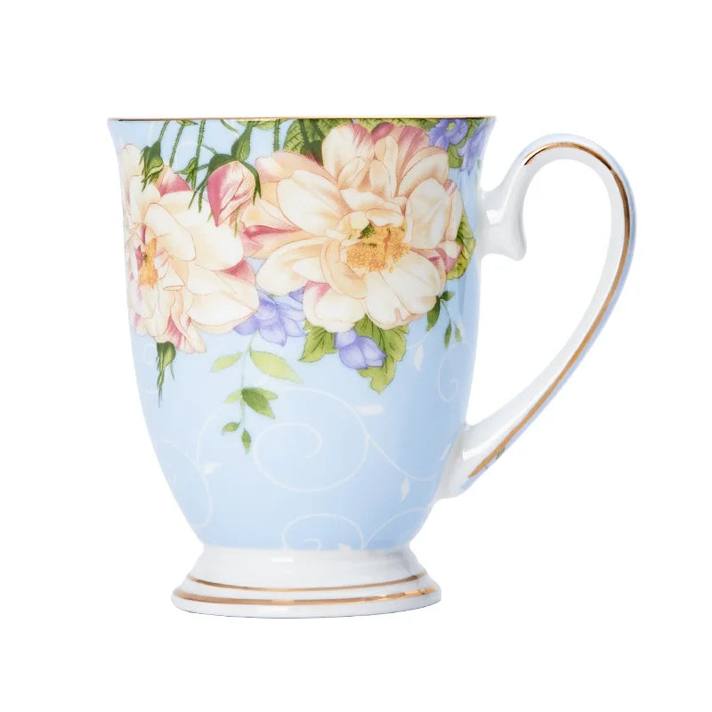 Taza de café de porcelana de hueso, taza de flor de cerámica creativa, exquisita taza de té de la tarde, taza de café, taza de leche de avena para el hogar, regalo de cumpleaños