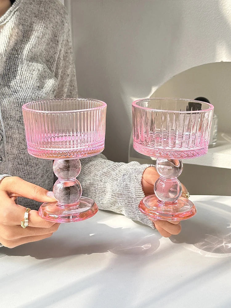 Vasos de polvo de chica medieval rosa, copas de whisky, copas vintage, copas de postre, vaso para beber jugo, cócteles