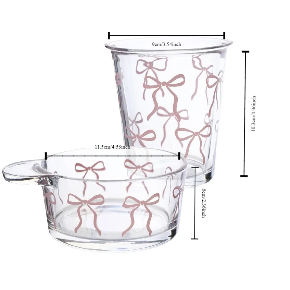 Taza de vidrio con lazo rosa para el verano, vaso de café helado, tazón de vidrio, regalo