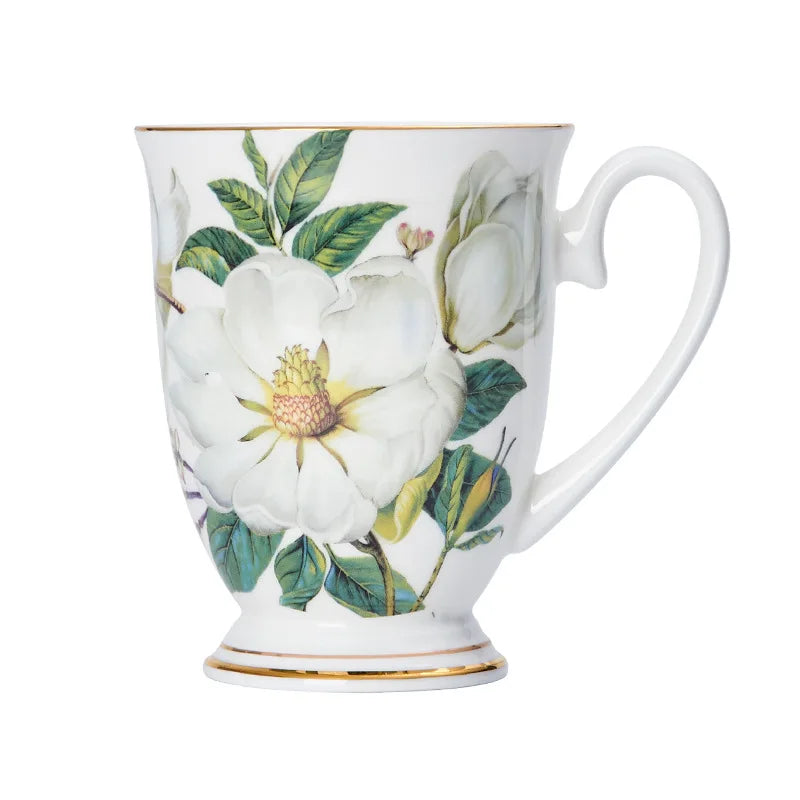 Taza de café de porcelana de hueso, taza de flor de cerámica creativa, exquisita taza de té de la tarde, taza de café, taza de leche de avena para el hogar, regalo de cumpleaños