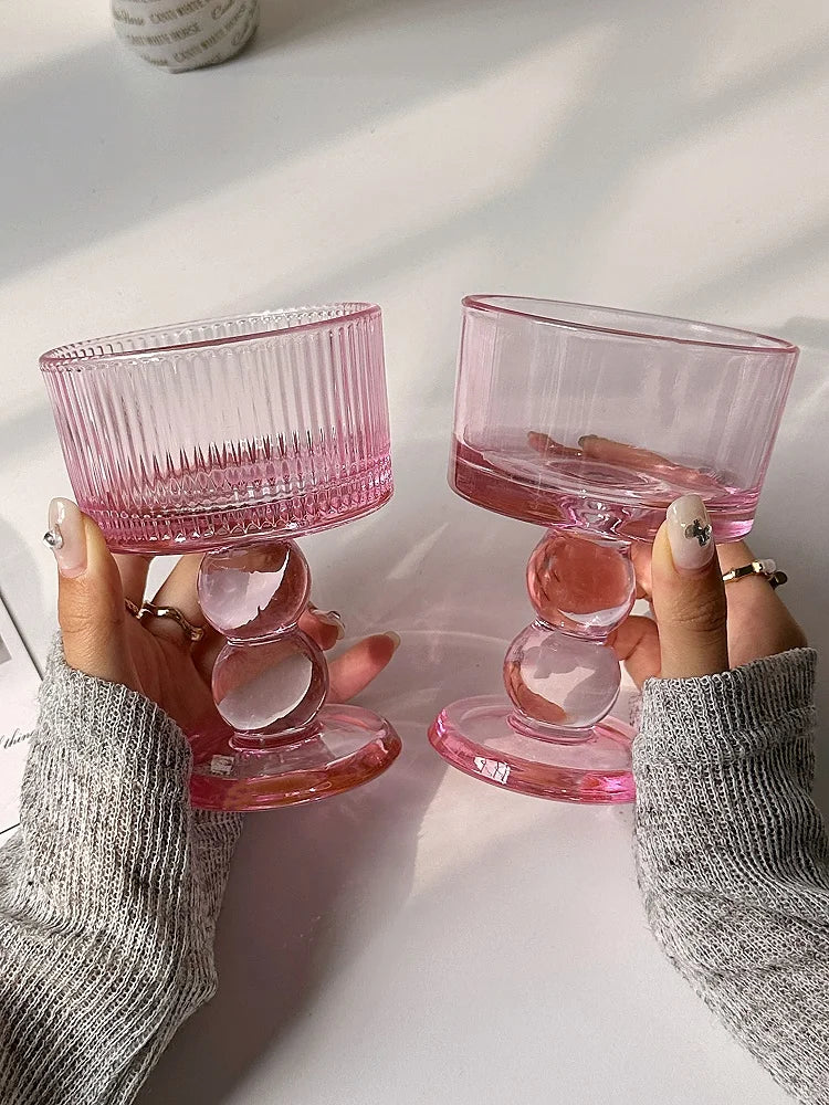 Vasos de polvo de chica medieval rosa, copas de whisky, copas vintage, copas de postre, vaso para beber jugo, cócteles