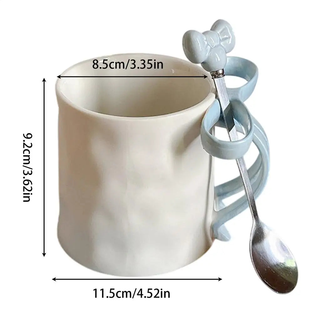 Taza con lazo, taza con mango de lazo y cuchara de café, Taza de cerámica, taza con cinta encantadora, taza de café bonita para amigos, colegas familiares