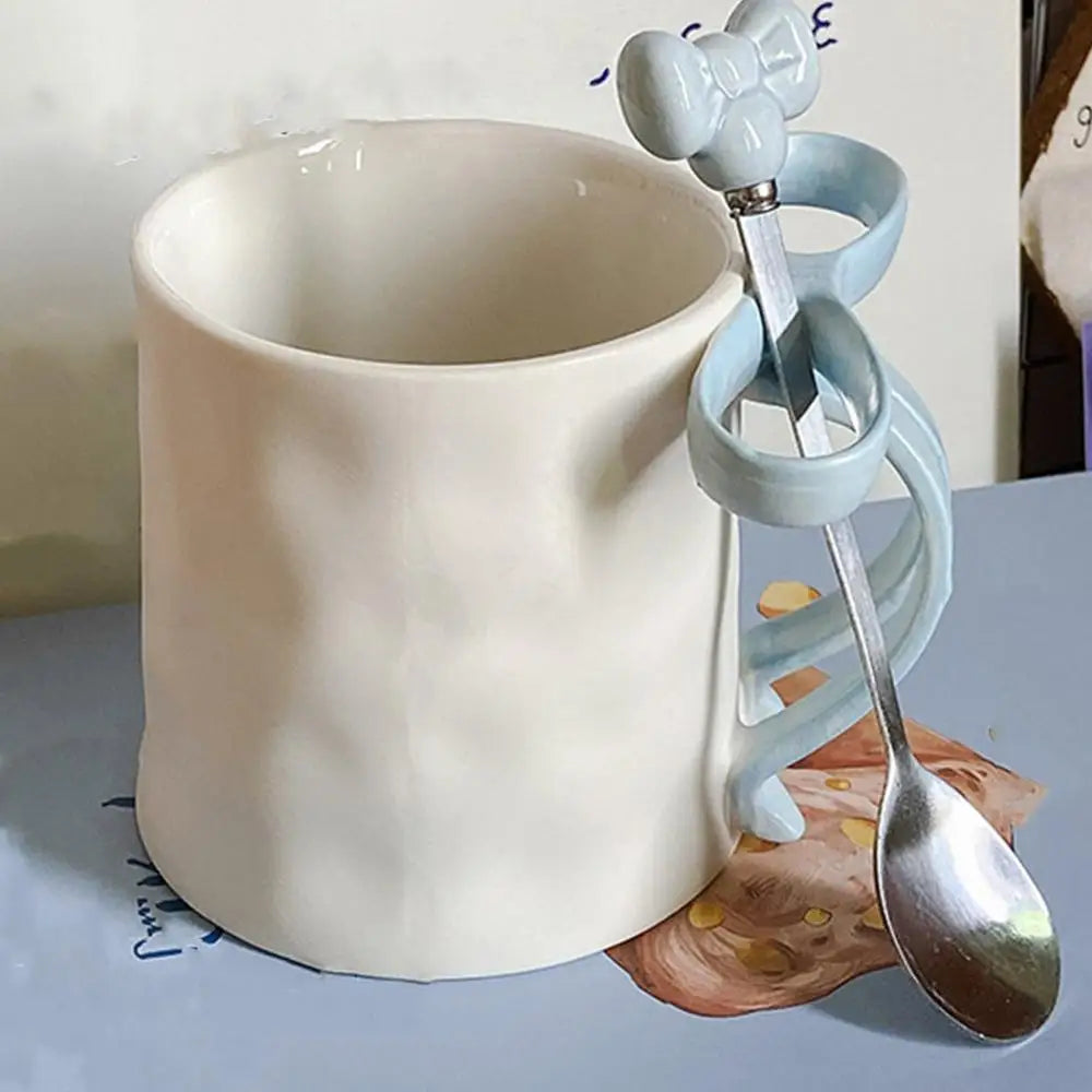 Taza con lazo, taza con mango de lazo y cuchara de café, Taza de cerámica, taza con cinta encantadora, taza de café bonita para amigos, colegas familiares