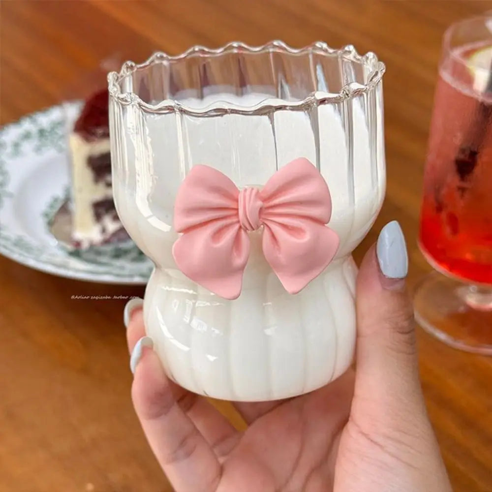Taza de agua a rayas de gran capacidad con lazo rosa de dibujos animados, vaso con pajita de cristal transparente, regalo para niñas, nueva moda