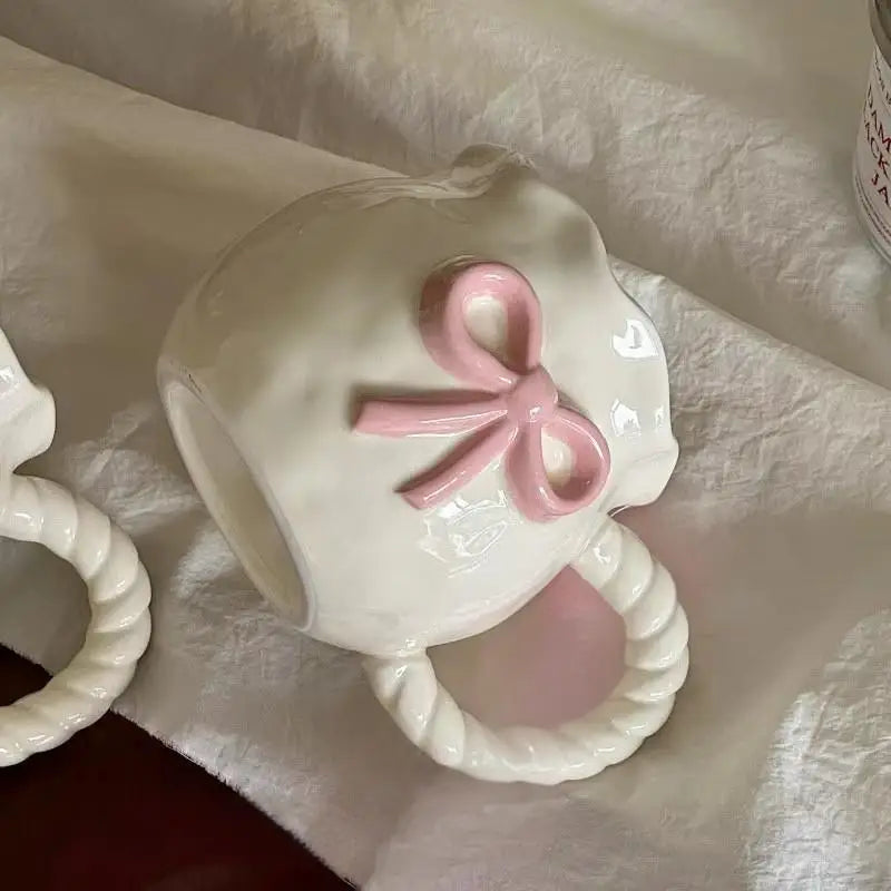 Taza de café con lazo de mano para chica femenina estilo Ins, taza de cerámica para té de la tarde, bonita taza