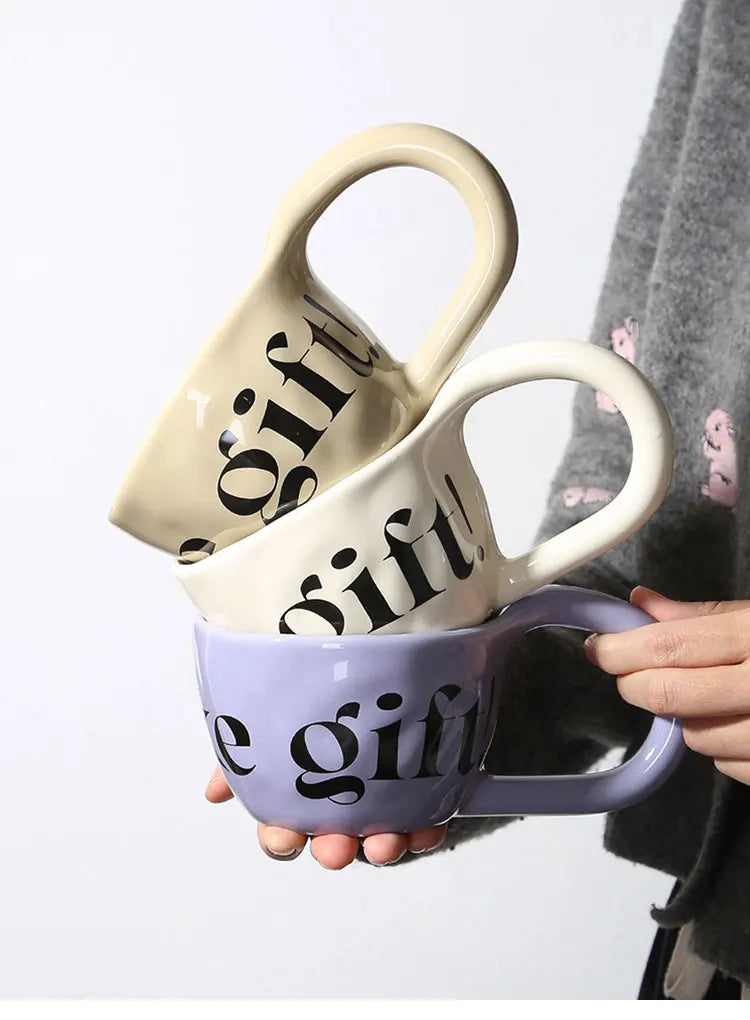 EpeiusHome Taza de cerámica con letras creativas, taza de café informal de escritorio, taza de té de la tarde